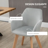 HOMCOM Set 2 Sedie per Sala da Pranzo Imbottite in Velluto con Braccioli e Gambe in Legno, Grigio(m-5)