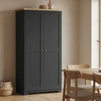 HOMCOM Kitchen Cupboard, 172cm Freestanding Storage Cabinet with Doors and Shelves, Black(m-10)