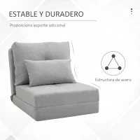 HOMCOM Sofá Cama Individual Plegable Sofá Cama Tapizado en Lino con Respaldo Ajustable 5 Posiciones 1 Almohada Gris Claro(m-7)