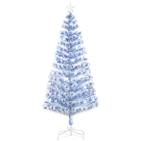 HOMCOM 6FT Artificial Fibre Optic Christmas Tree Seasonal Decoration w/ LED Lights Pre-Lit Easy Store White Blue(m-1)