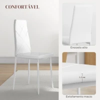 HOMCOM Conjunto de 6 Cadeiras de Sala de Jantar Estofadas em Couro Sintético com Encosto Alto e Pés de Aço 41x50x97cm Branco(m-6)