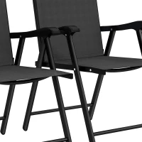 Outsunny Folding Garden Chairs Set of 2, Foldable Garden Dining Chairs with High Back, Armrests, Texteline Seat, Black(m-11)