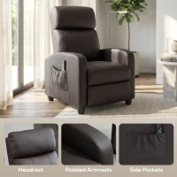 HOMCOM Recliner Armchair, Massage Faux Leather Push Back Reclining Chair with Adjustable Leg Rest, Side Pocket, for Home Living Room Theatre, Brown(m-7)