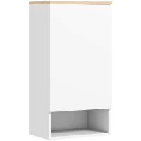 HOMCOM Wandgemonteerde Badkamerkast, Wandkast voor de Badkamer met Verstelbare Planken en Open Vak, Hout, Wit(m-1)