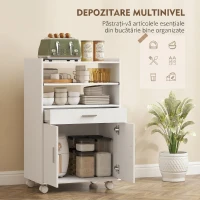 HOMCOM Dulap pentru Cuptorul cu Microunde din Lemn cu Sertar, Dulap cu 2 Uși și 2 Rafturi, 59x40x92 cm, Alb(m-4)