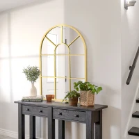 HOMCOM Espejo Decorativo de Pared 50x70cm Espejo de Ventana de Metal para Salón Dormitorio Entrada Estilo Moderno Dorado(m-10)