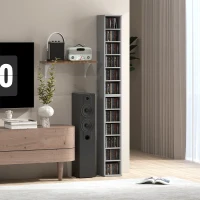 HOMCOM Set of 2 CD Media Display Shelf Unit Tower Rack with Adjustable Shelves, Light Grey(m-10)