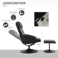 HOMCOM Relaxfauteuil met voetenbank, kunstleren bekleding, neigbaar, ergonomisch ontwerp, zwart(m-4)