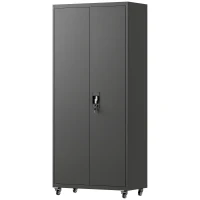HOMCOM Afsluitbare metalen opbergkast met wielen, 5 verstelbare planken, staal, 80 x 40 x 180 cm, zwart(m-14)