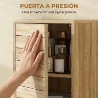 HOMCOM Mueble Auxiliar de Baño con Puerta de Listones 3 Estantes y Estante Ajustable Apertura por Presión 34x23x84 cm Natural(m-7)