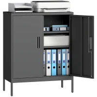 HOMCOM Armoire de Bureau Métallique, 80 x 40 x 100 cm, Meuble de Rangement, Serrure, 2 Portes et 2 Étagères Réglables, Noir(m-11)
