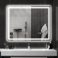 HOMCOM LED-badkamerspiegel met Bluetooth-functie, anti-condensfunctie, 3 lichtkleuren, klok, touchschakelaar, zilverkleurig(m-2)