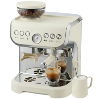 HOMCOM 15 Bar Coffee Machine, with Adjustable Grind, Steamer and Accessories - Cream White(m-15)