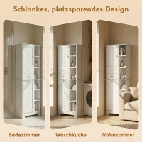 HOMCOM Badkamerkast 171 cm hoog, smalle kast met uitschuifbare wasmand en 2 lades, wit(m-7)
