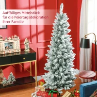 HOMCOM Kunstkerstboom, Slanke Vorm, Kunstmatige Sneeuw, Driedelig, Vlamvertragend, Metalen Voet, 180 cm, Groen(m-4)