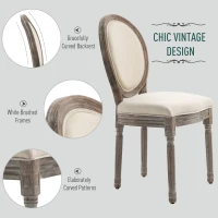 HOMCOM Dining Chairs Set of 2, French-Style Upholstered Kitchen Chairs with Padded Seats, Wood Frame and Round Back, Cream White(m-4)