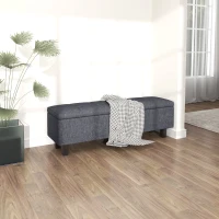 HOMCOM Opbergbank in linnenlook met rubberhouten poten, voor woonkamer, slaapkamer en hal, donkergrijs(m-8)