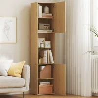 HOMCOM Armario de Baño Alto de 6 Niveles con 2 Puertas Estante de Vidrio Templado Estantes Ajustables 40x31x182 cm Roble(m-8)