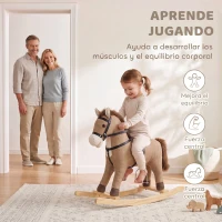 AIYAPLAY Caballo Balancín con Sonidos y Asas de Seguridad Base de Madera para Niños de 12 a 36 Meses Marrón Oscuro(m-8)