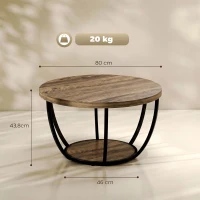 HOMCOM Salontafel met 2 niveaus, woonkamertafel 80 x 80 x 43,8 cm, bruin/zwart(m-3)