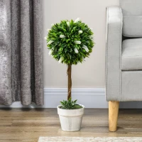 HOMCOM Set van 2 Lavendel Kunstbomen, 60 cm hoog, inclusief Pot en Kunstmos, Wit(m-7)