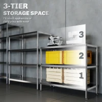 HOMCOM 3-Tier Bakers Rack with Storage, Stainless Steel Microwave Stand with Adjustable Shelves for Small Spaces, Kitchen Storage Unit for Spices, Pots and Pans, Silver Tone(m-5)