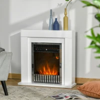 HOMCOM Chimenea Eléctrica 1000/2000W Chimenea Decorativa con Marco Llama Termostato Mando a Distancia Temporizador y Protección Sobrecalentamiento para 20-25 m² Blanco(m-10)