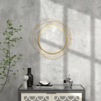 HOMCOM Espelho Decorativo de Parede Adorno de Parede Metálico Ø65 cm com Ganchos para Sala de Estar Quarto Corredor Dourado(m-7)