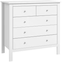 HOMCOM Comodă cu 5 sertare din lemn alb pentru dormitor și living, 79x39,5x80,5 cm(m-11)