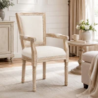 HOMCOM Eetkamerstoel in Franse Landelijke Stijl, Decoratieve Nagels, Rubberhout, Crème, 54,5 x 59 x 96 cm(m-8)