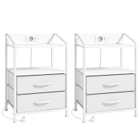 HOMCOM Set de 2 Noptiere Con Lumini Led E Stație de Încărcare, Alb(m-1)