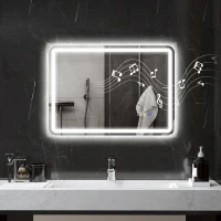 HOMCOM Badkamerspiegel met LED-verlichting, Anti-condensfunctie, Instelbare Kleuren (3 opties), 70 x 90 cm, Zilver(m-2)