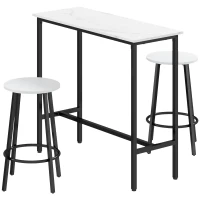 HOMCOM Three-Piece Marble-Effect Bar Table Set - White/Black(m-11)