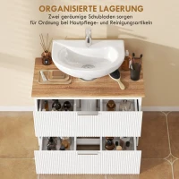 HOMCOM Onderkast voor de badkamer, 80 cm kast met twee grote lades voor wastafels met of zonder zuil, Wit(m-6)
