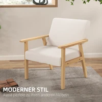 HOMCOM Gestoffeerde Stoel met Armleuningen, Eetkamerstoel in Linnenlook, Massief Houten Frame, 64 x 70 x 72 cm, Crème(m-4)