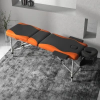 HOMCOM Foldable Massage Bed Portable Table, 3-Section Aluminium Foldable Beauty Couch, Professional Salon Spa Table with Headrest Support, 60 cm Width, Black and Orange(m-2)