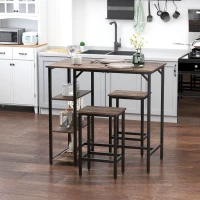 HOMCOM Ensemble Table de Bar 3 étagères 2 tabourets Style Industriel métal Noir Aspect Vieux Bois veinage(m-10)