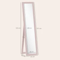 HOMCOM Espejo de Cuerpo Entero 157x37 cm con Marco de MDF Espejo de Pie Inclinado o Colgante Rosa Perla Claro(m-3)
