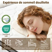 HOMCOM Matelas 140 x 190 cm, 20cm d'épaisseur, matelas à ressorts ensachés 7 zones mousse à mémoire forme au gel rafraîchissant(m-6)