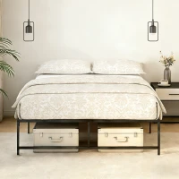 HOMCOM Cadre de lit double 140 x 190 cm, lit double 2 personnes en acier, hauteur 31 cm avec rangement, sommier à lattes, noir(m-8)