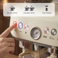 HOMCOM 15 Bar Coffee Machine, with Adjustable Grind, Steamer and Accessories - Cream White(m-7)
