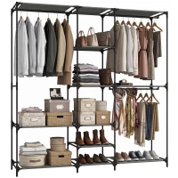 HOMCOM Dulap Textil Compact cu 3 Bare pentru Umerașe, 5 Rafturi și Structură din Oțel, 182 x 43 x 182 Cm, Negru(m-11)