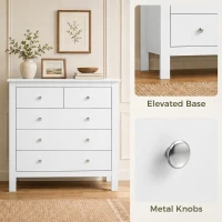HOMCOM Modern Chest of Drawers, 5 Drawer Storage Cabinet with Metal Handles and Runners for Bedroom, White(m-6)