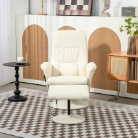 HOMCOM Massagestoel met voetenbank, ergonomische stoel met 10 vibratiepunten, kunstleer, 76 x 81 x 105 cm, Crèmeweiß(m-7)