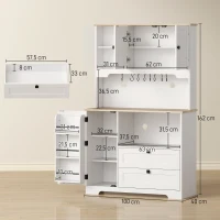 HOMCOM Credenza Cucina con 3 Armadietti, 2 Cassetti, Ripiani Regolabili e Portaspezie, 100x40x62 cm, Bianco(m-3)
