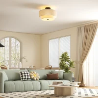 HOMCOM Plafondlamp, hanglamp met dubbele linnen lampenkappen, Crème-wit(m-2)