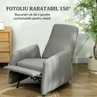HOMCOM Fotoliu Relaxant Reclinabil cu Suport pentru Picioare Extensibil, Husă de Schimb și Șezut cu Arcuri, Gri(m-4)