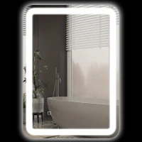 HOMCOM Badkamerspiegel, verlicht, Touch-bediening, Anti-Condens, Dimbaar, 3 Lichtkleuren, 50x70, Zilver(m-11)