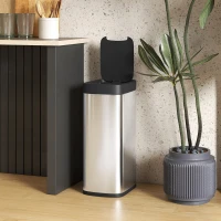 HOMCOM Poubelle de cuisine automatique 50L, poubelle à capteur de mouvement, fonctionne sur piles, 26,5x35,5x68cm, argent(m-7)