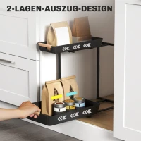 HOMCOM Keukenrek, Verstelbaar Rek met 2 Mandjes, Koffiebar 40 x 30 x 33,5-42 cm(m-5)
